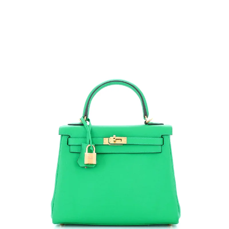 Women's Waterproof Nylon Shoulder Bag in Green for HikingVegan Leather Shoulder Bag in Gray for Ethical Fashion LoversKelly Handbag Menthe Swift with Gold Hardware 25
