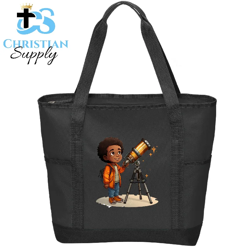 Large Capacity Genuine Leather Women's Tote Bag in Black for Work and CommutingKids Christian Boy with Telescope Science Tote Bag Large Capacity Genuine Leather Women's Tote Bag in Black for Work and CommutingKids Christian Boy with Telescope Science Tote Bag