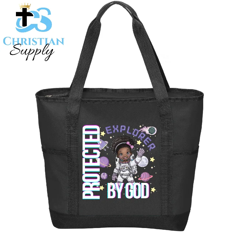 Large Capacity Genuine Leather Women's Tote Bag in Black for Work and CommutingKids Christian Girl Astronaut Explorer Tote Bag