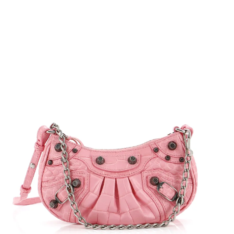 Shoulder Bag with Chain Strap in Silver for a Trendy AppearanceWomen's Shoulder Bag with Adjustable Strap in Pink for ComfortLe Cagole Giant Studs Chain Shoulder Bag Crocodile Embossed Leather with Crystals Mini Shoulder Bag with Chain Strap in Silver for a Trendy AppearanceWomen's Shoulder Bag with Adjustable Strap in Pink for ComfortLe Cagole Giant Studs Chain Shoulder Bag Crocodile Embossed Leather with Crystals Mini