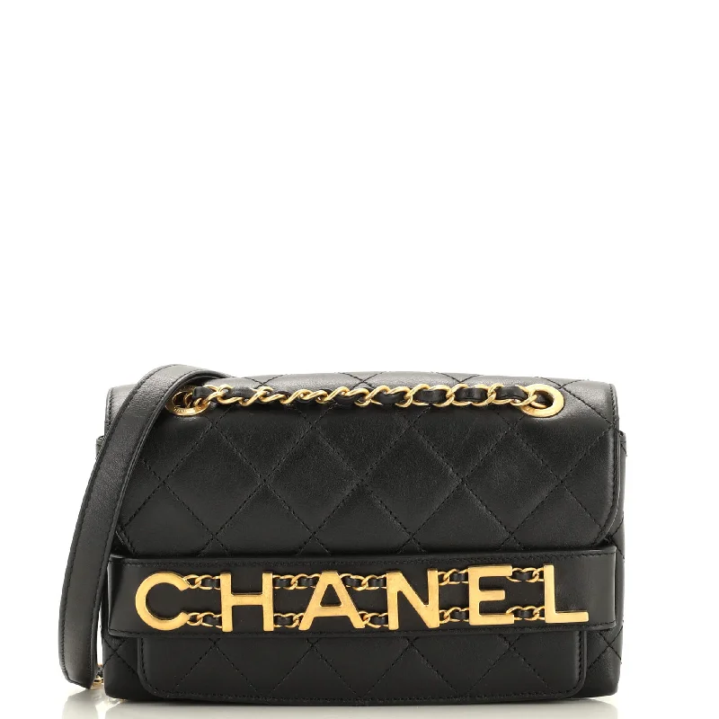 Shoulder Bag with Chain Strap in Silver for a Trendy AppearanceLogo Enchained Flap Bag Quilted Calfskin Medium Shoulder Bag with Chain Strap in Silver for a Trendy AppearanceLogo Enchained Flap Bag Quilted Calfskin Medium