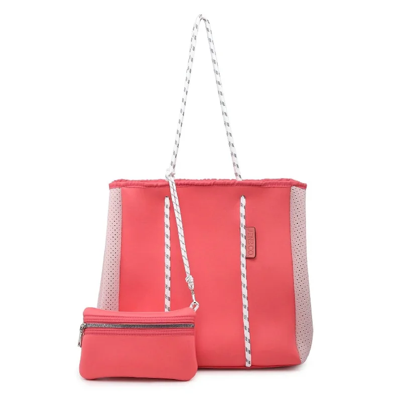 Women's Tote Bag with Magnetic Closure in Orange for Easy Access on the GoGeometric - Printed Tote Bag in Multicolor for a Contemporary and Trendy OutfitMeribella Multifunctional Neoprene Tote In Coral Women's Tote Bag with Magnetic Closure in Orange for Easy Access on the GoGeometric - Printed Tote Bag in Multicolor for a Contemporary and Trendy OutfitMeribella Multifunctional Neoprene Tote In Coral