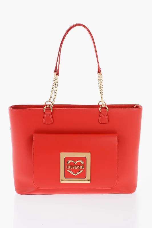 Monogrammed Tote Bag in Brown Leather with Personalized Initials for a Custom and Elegant TouchMoschino Love Faux Leather Tote Bag With Golden Details