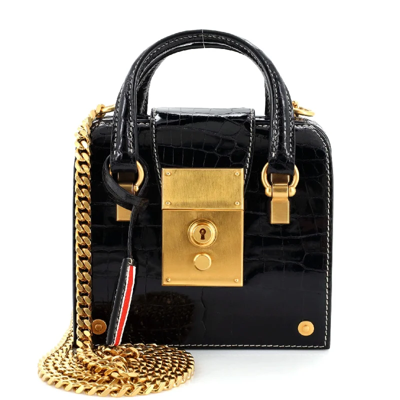 Leather Shoulder Bag with Magnetic Closure in Black for Quick AccessMrs. Thom Doctor Bag Crocodile Tiny Leather Shoulder Bag with Magnetic Closure in Black for Quick AccessMrs. Thom Doctor Bag Crocodile Tiny