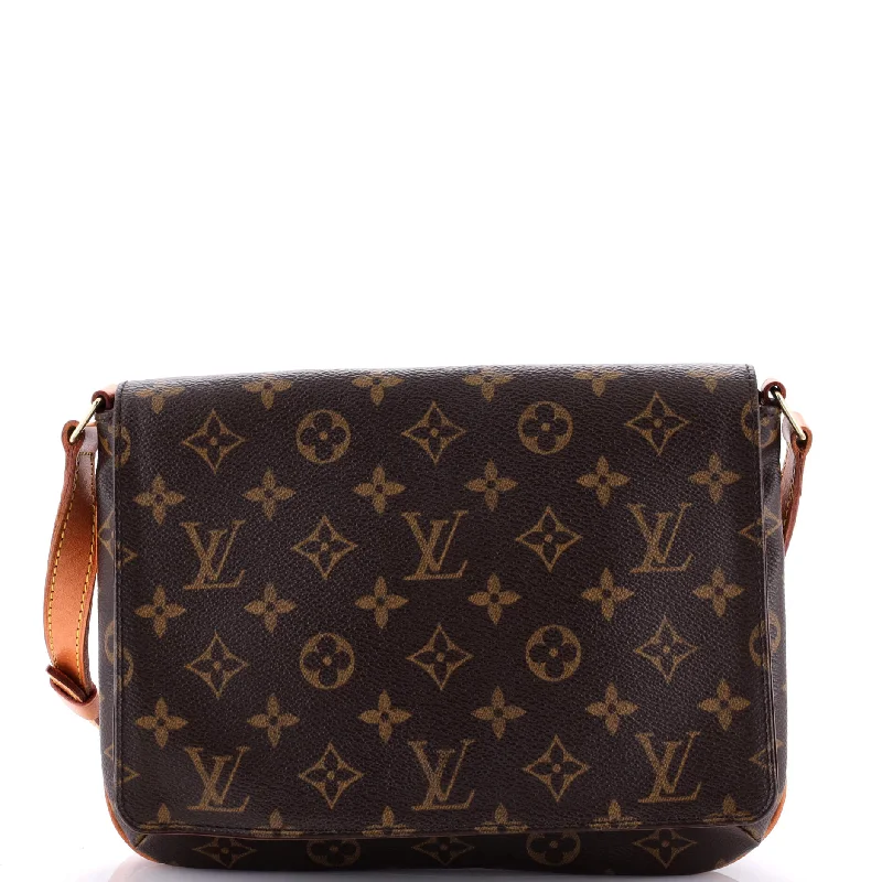 Canvas and Leather Combo Shoulder Bag in Tan for a Rustic LookMusette Tango Handbag Monogram Canvas Canvas and Leather Combo Shoulder Bag in Tan for a Rustic LookMusette Tango Handbag Monogram Canvas