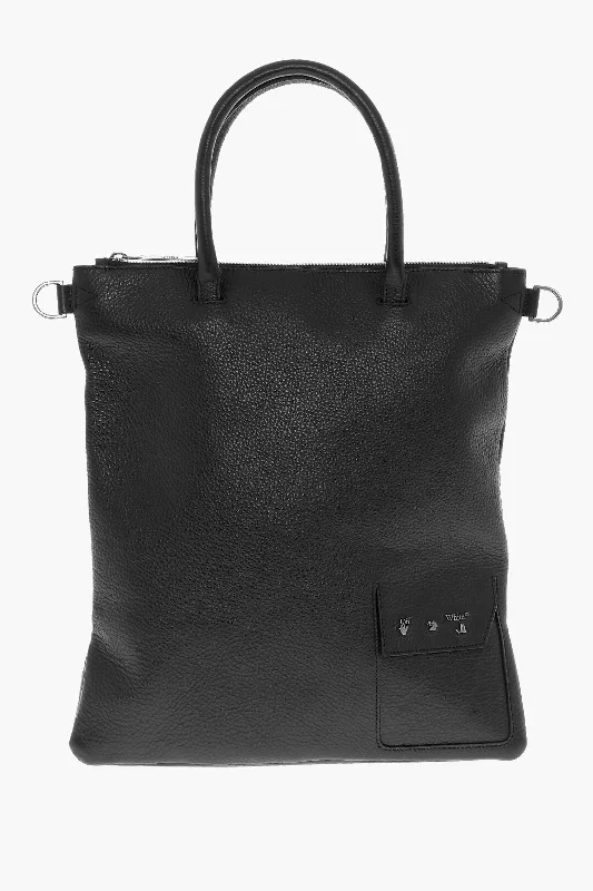 Women's Tote Bag with Zipper Closure in Red for Secure StorageOff-White Textured Leather Tote Bag With Removable Shoulder Strap