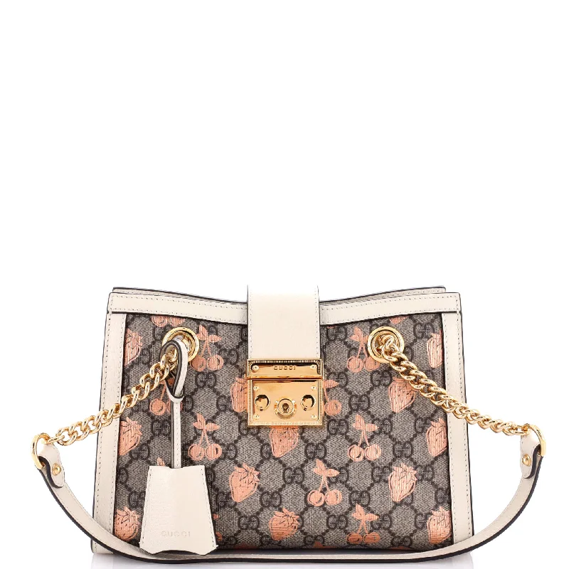 Metallic Tote Bag in Rose Gold with Chain Handles for a Glamorous Night OutPadlock Chain Tote Printed GG Coated Canvas Small