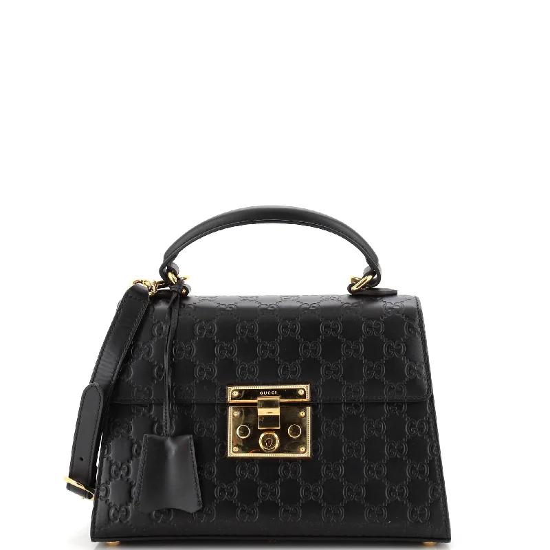 Women's Shoulder Bag with Faux Fur Strap in White for Winter StylePadlock Top Handle Bag Guccissima Leather Small