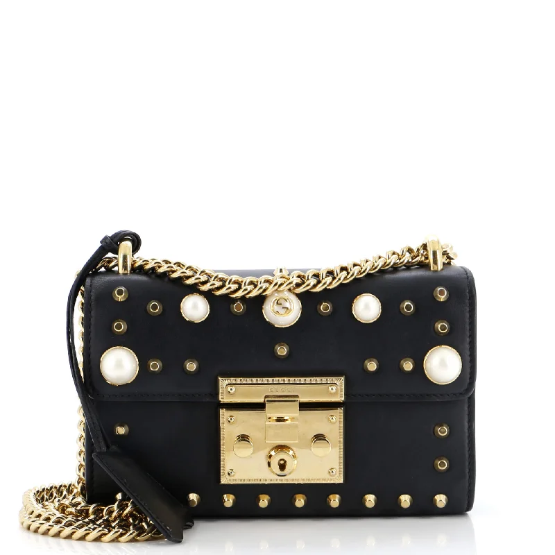 Crossbody Shoulder Bag in Black Leather with Gold Hardware for Night OutsPearly Padlock Shoulder Bag Studded Leather Small Crossbody Shoulder Bag in Black Leather with Gold Hardware for Night OutsPearly Padlock Shoulder Bag Studded Leather Small