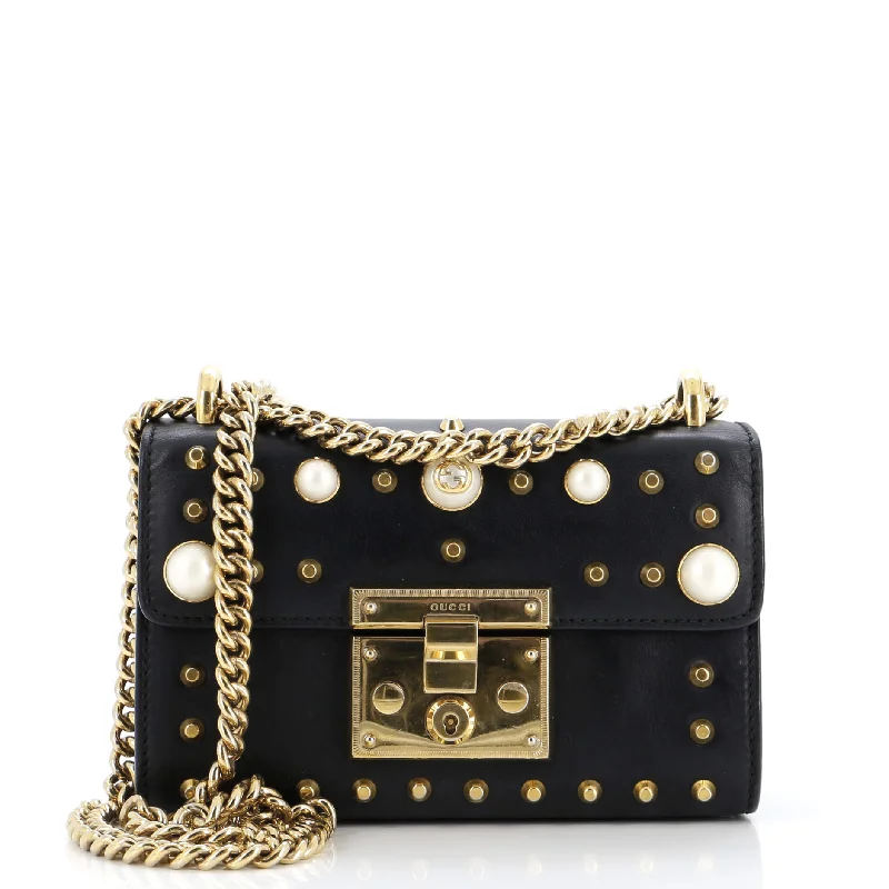 Women's Shoulder Bag with Zippered Pockets in Orange for SafetyPearly Padlock Shoulder Bag Studded Leather Small