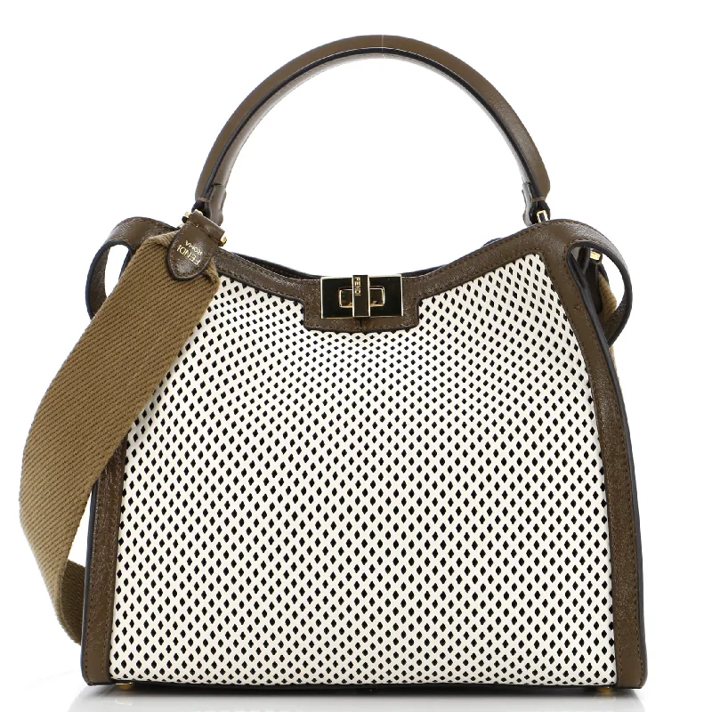 Women's Shoulder Bag with Faux Fur Strap in White for Winter StylePeekaboo X-Lite Bag Perforated Leather Medium Women's Shoulder Bag with Faux Fur Strap in White for Winter StylePeekaboo X-Lite Bag Perforated Leather Medium