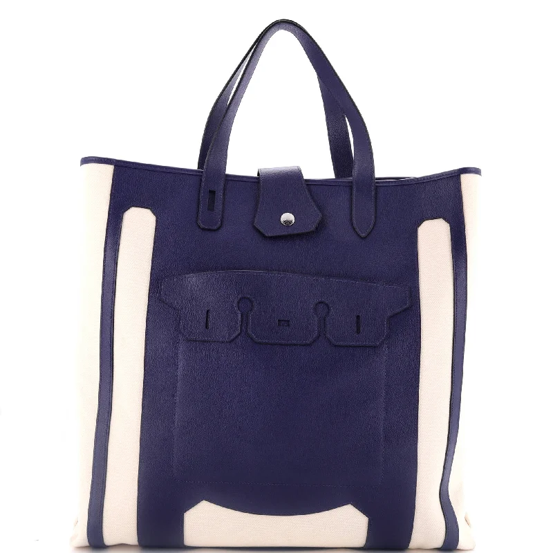 Women's Printed Tote Bag in Floral Patterns for a Spring - Themed Shopping TripPetit H Monsieur B Tote Toile and Leather GM