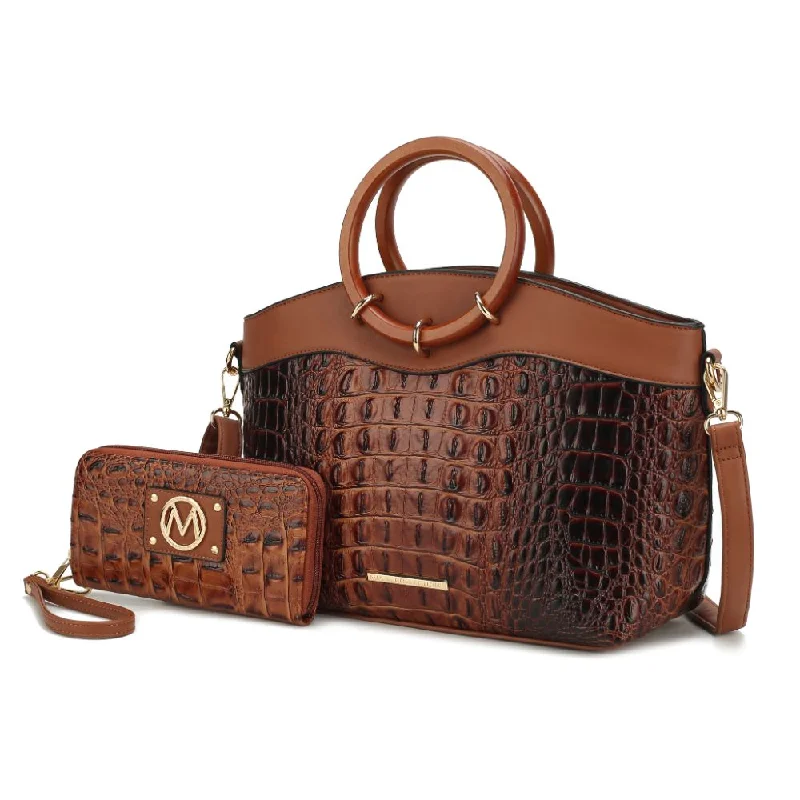 Geometric - Printed Tote Bag in Multicolor for a Contemporary and Trendy OutfitPhoebe Faux Crocodile-Embossed Vegan Leather Women’s Tote with Wristlet Wallet Bag - 2 pieces Geometric - Printed Tote Bag in Multicolor for a Contemporary and Trendy OutfitPhoebe Faux Crocodile-Embossed Vegan Leather Women’s Tote with Wristlet Wallet Bag - 2 pieces