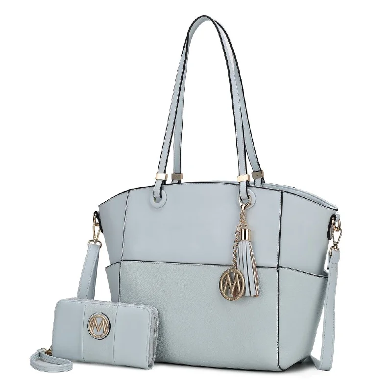 Women's Tote Bag with Inner Compartments in Gray for Organizing Everyday EssentialsPrisha Vegan Leather Women’s Tote Bag with Wallet - 2 pieces Women's Tote Bag with Inner Compartments in Gray for Organizing Everyday EssentialsPrisha Vegan Leather Women’s Tote Bag with Wallet - 2 pieces