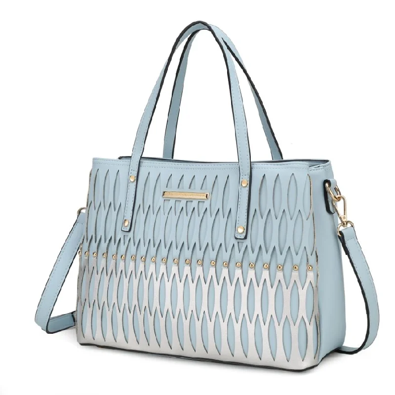 Women's Printed Tote Bag in Floral Patterns for a Spring - Themed Shopping TripQuinn Triple Compartment Color Block Tote Bag Women's Printed Tote Bag in Floral Patterns for a Spring - Themed Shopping TripQuinn Triple Compartment Color Block Tote Bag