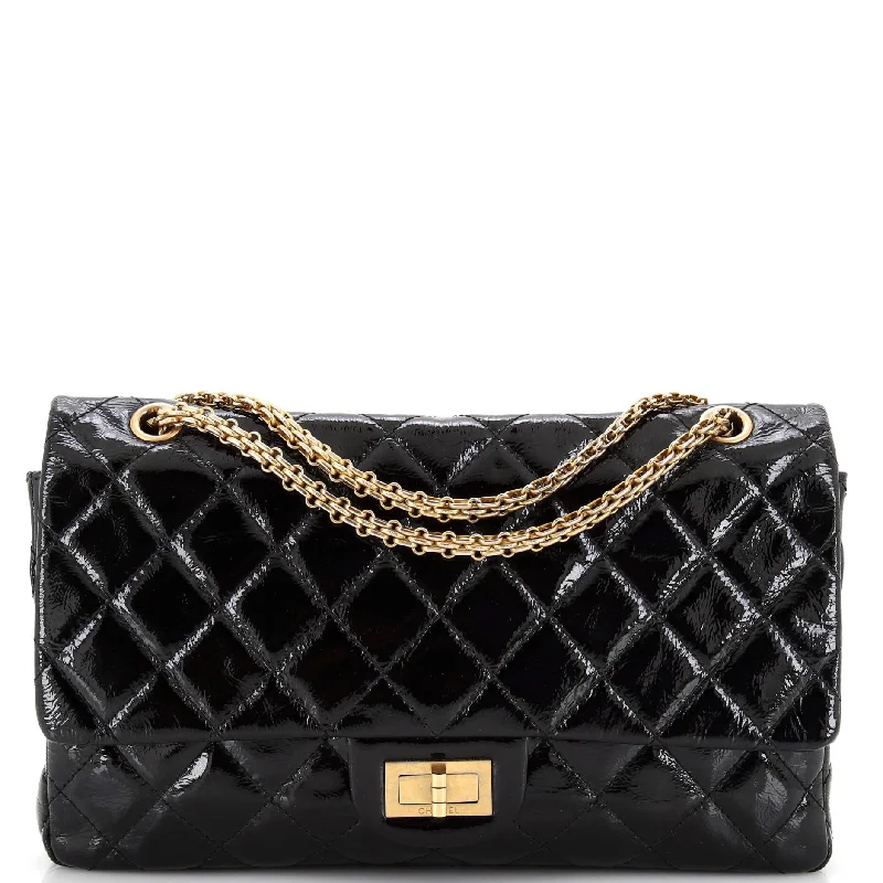 Leather Shoulder Bag with Magnetic Closure in Black for Quick AccessReissue 2.55 Flap Bag Quilted Crinkled Patent 227 Leather Shoulder Bag with Magnetic Closure in Black for Quick AccessReissue 2.55 Flap Bag Quilted Crinkled Patent 227
