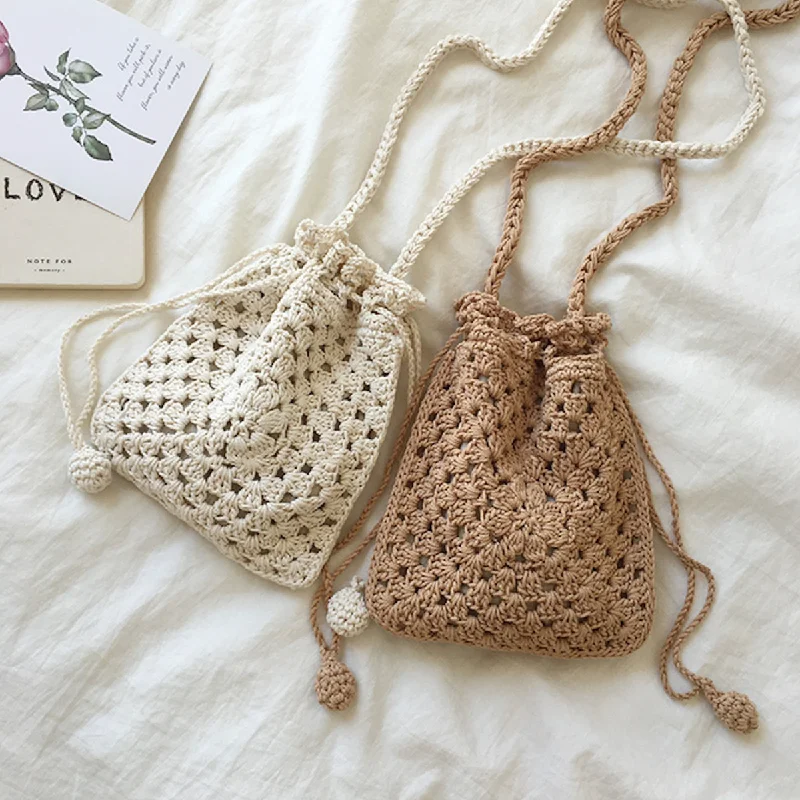 Suede Shoulder Bag in Pink with Tassel Accents for Casual OutingsWomen's Shoulder Bag with Fringe Details in Brown for a Bohemian StyleElena Handbags Retro Cotton Knitted Shoulder Bucket Bag Suede Shoulder Bag in Pink with Tassel Accents for Casual OutingsWomen's Shoulder Bag with Fringe Details in Brown for a Bohemian StyleElena Handbags Retro Cotton Knitted Shoulder Bucket Bag