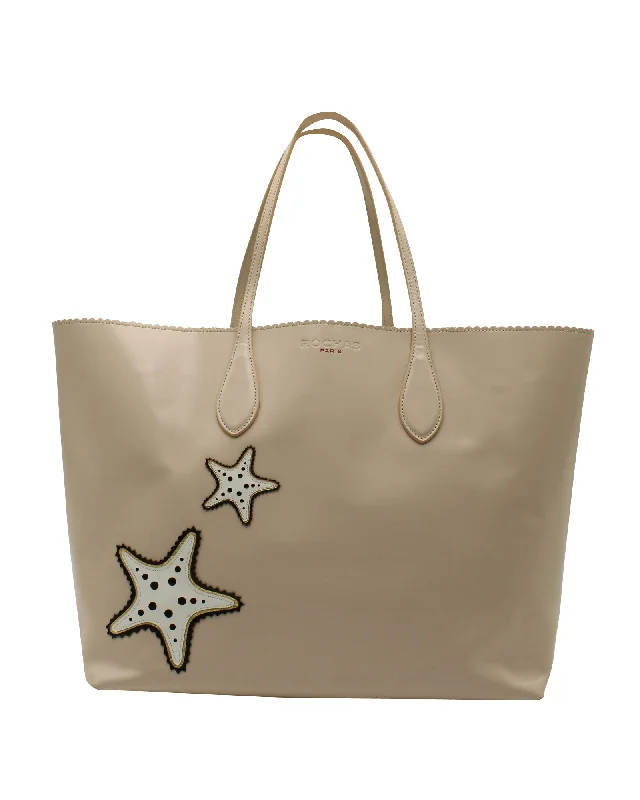 Embroidered Tote Bag in Beige with Floral Motifs for a Boho - Chic VibeRochas Tote Bag in Beige Leather