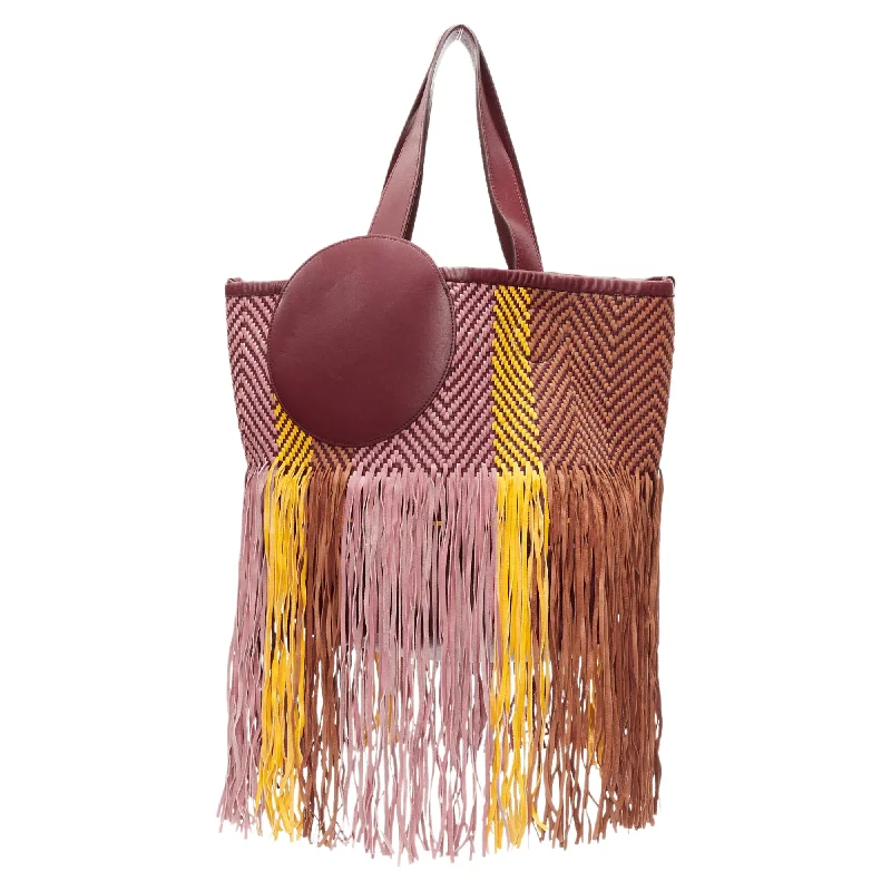 Metallic Tote Bag in Rose Gold with Chain Handles for a Glamorous Night OutRoksanda Eider Calfskin Leather Woven Fringe Large Bag