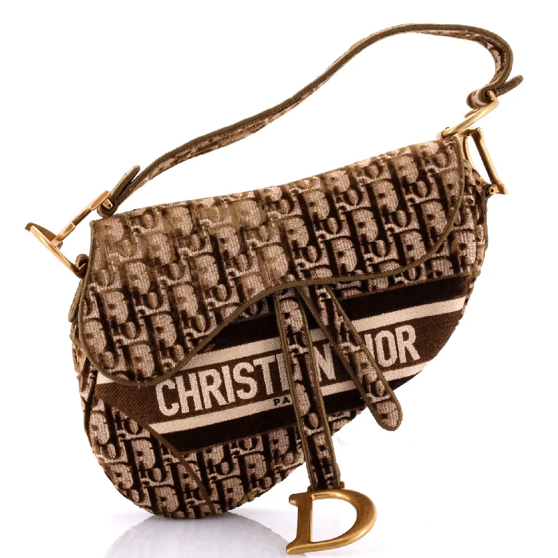 Metallic Shoulder Bag in Gold for Special OccasionsSaddle Handbag Logo Embroidered Oblique Velvet Medium