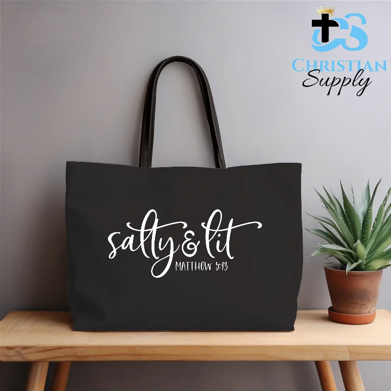Tote Bag with RFID - Blocking Pocket in Black for Protecting Your Cards and InformationSalty & Lit Matthew 5:13 Tote Bag Tote Bag with RFID - Blocking Pocket in Black for Protecting Your Cards and InformationSalty & Lit Matthew 5:13 Tote Bag