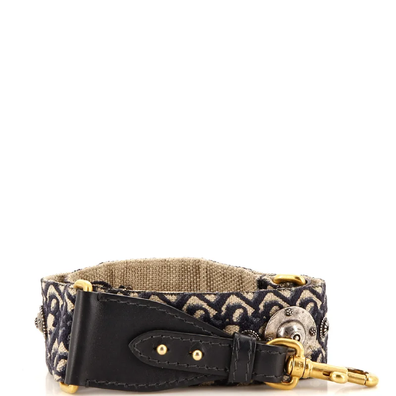 Shoulder Strap Embellished Oblique Canvas
