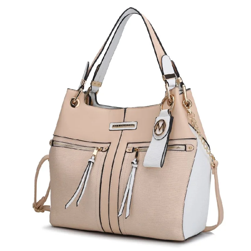 Embroidered Tote Bag in Beige with Floral Motifs for a Boho - Chic VibeSofia Vegan Leather Tote with Keyring Embroidered Tote Bag in Beige with Floral Motifs for a Boho - Chic VibeSofia Vegan Leather Tote with Keyring