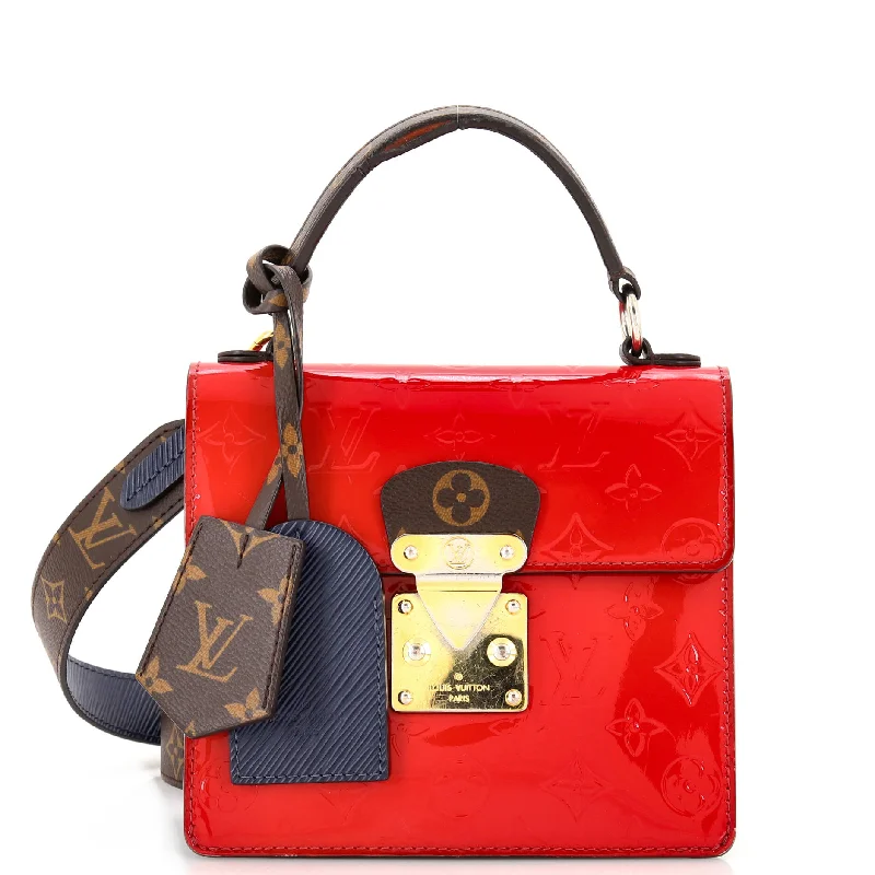 Leather Shoulder Bag with Magnetic Closure in Black for Quick AccessSpring Street NM Handbag Monogram Vernis with Monogram Canvas Leather Shoulder Bag with Magnetic Closure in Black for Quick AccessSpring Street NM Handbag Monogram Vernis with Monogram Canvas