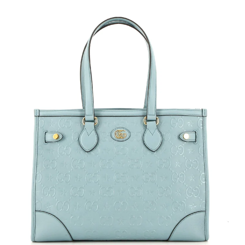 Oversized Jute Tote Bag in Natural Color with Rope Handles for a Beach VacationStar Tote GG Embossed Leather Medium