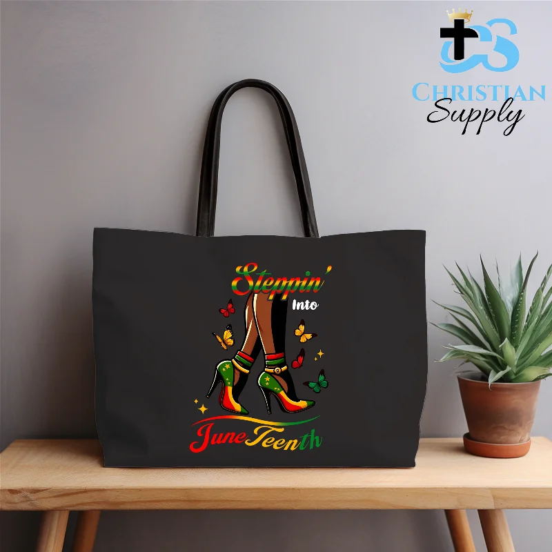 Medium - Sized Canvas Tote Bag in Navy Blue with Striped Pattern for a Nautical - Inspired LookSteppin into Juneteenth Heels Tote Bag Medium - Sized Canvas Tote Bag in Navy Blue with Striped Pattern for a Nautical - Inspired LookSteppin into Juneteenth Heels Tote Bag