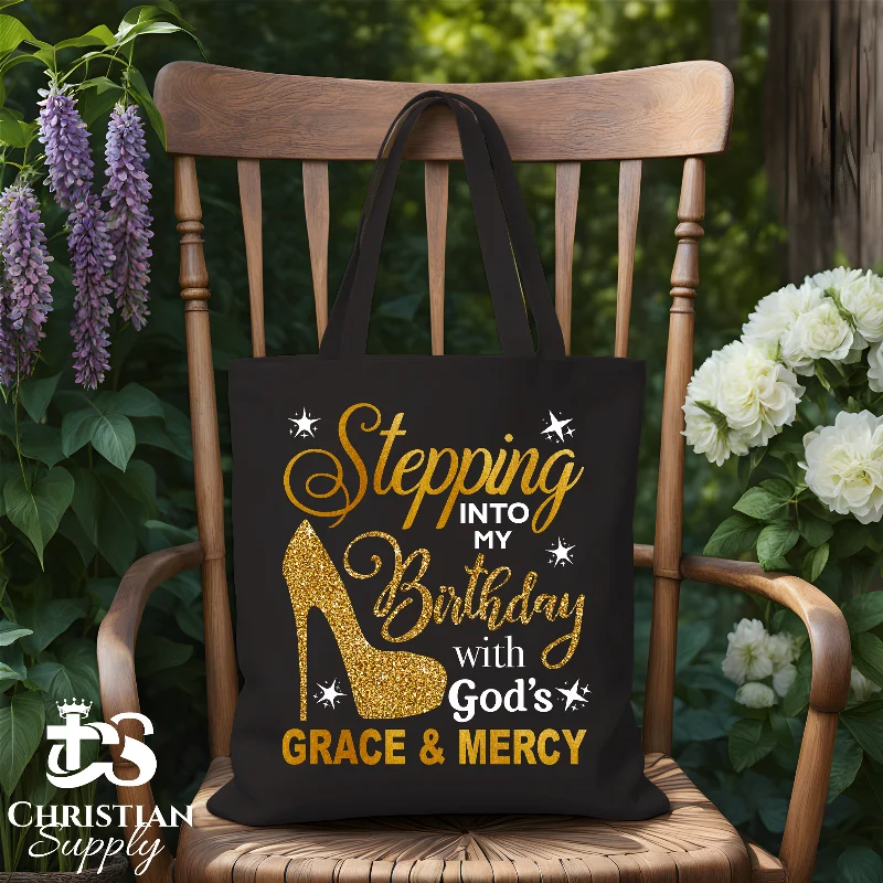 Women's Tote Bag with Detachable Pouch in Purple for Added ConvenienceStepping Into My Birthday with God's Grace & Mercy Heels 2 Tote Bag