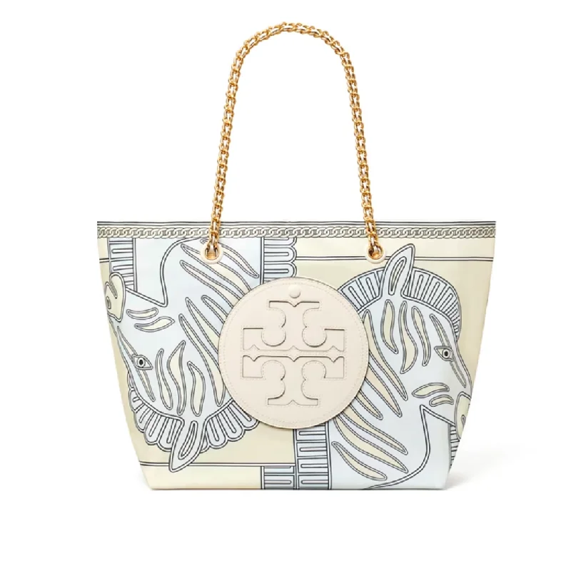 Women's Tote Bag with Inner Compartments in Gray for Organizing Everyday EssentialsT.O.R.Y B.U.R.C.H ELLA PRINTED CHAIN TOTE Women's Tote Bag with Inner Compartments in Gray for Organizing Everyday EssentialsT.O.R.Y B.U.R.C.H ELLA PRINTED CHAIN TOTE