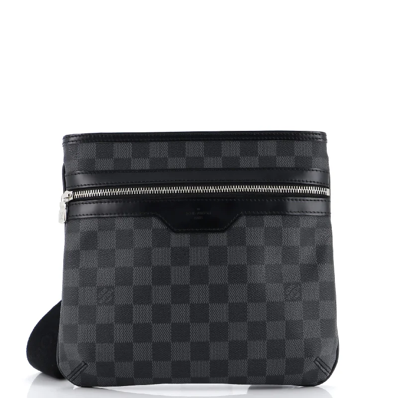 Canvas and Leather Combo Shoulder Bag in Tan for a Rustic LookThomas Handbag Damier Graphite Canvas and Leather Combo Shoulder Bag in Tan for a Rustic LookThomas Handbag Damier Graphite