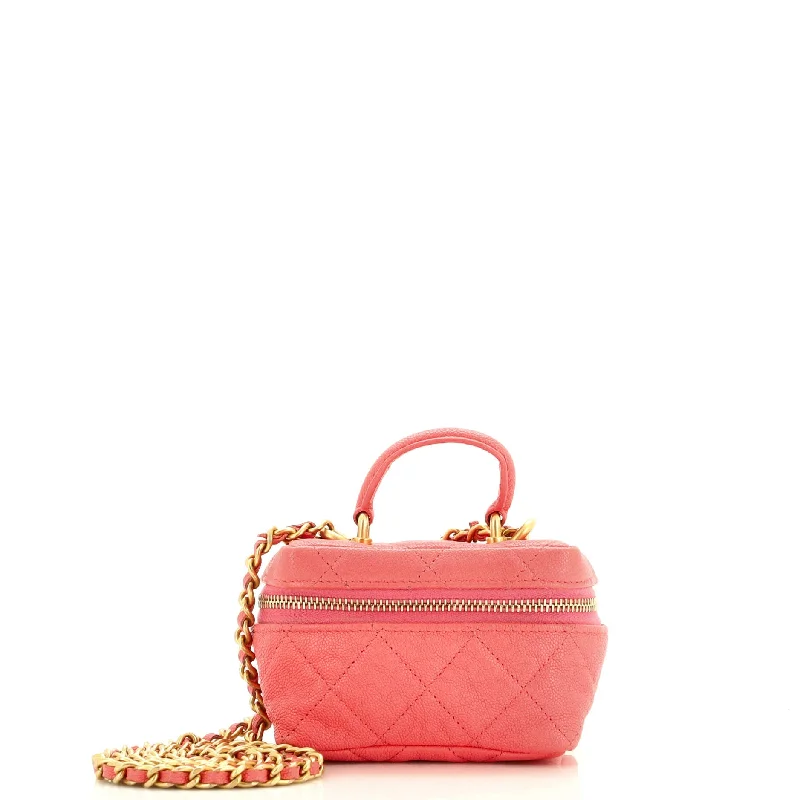 Pvc Shoulder Bag in Clear with Glitter for a Fun and Modern LookTop Handle Zip Around Vanity Case with Chain Quilted Caviar Mini Pvc Shoulder Bag in Clear with Glitter for a Fun and Modern LookTop Handle Zip Around Vanity Case with Chain Quilted Caviar Mini