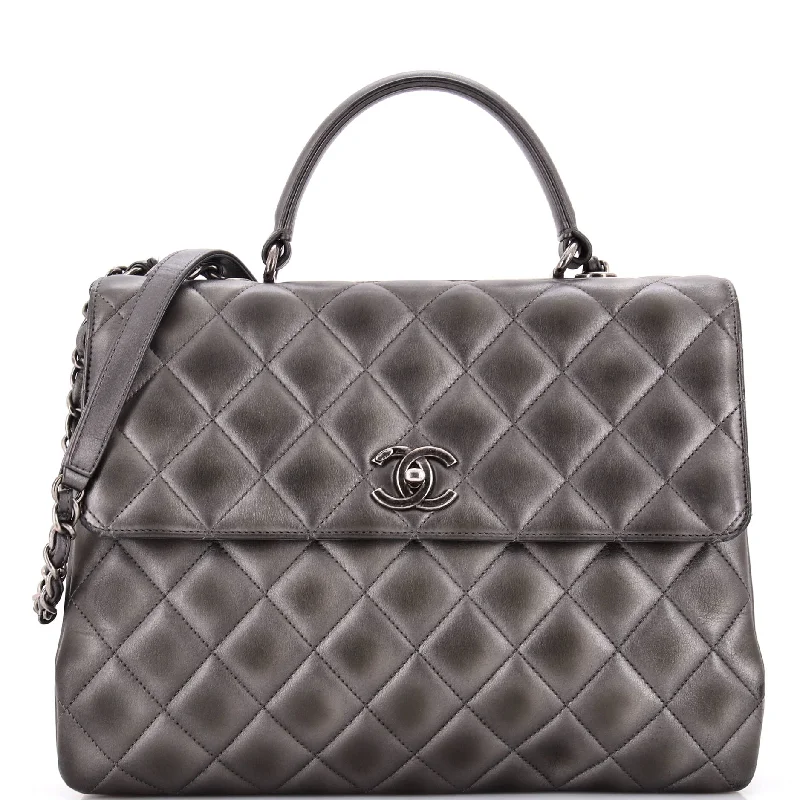 Vegan Leather Shoulder Bag in Gray for Ethical Fashion LoversTrendy CC Top Handle Bag Quilted Lambskin Large Vegan Leather Shoulder Bag in Gray for Ethical Fashion LoversTrendy CC Top Handle Bag Quilted Lambskin Large