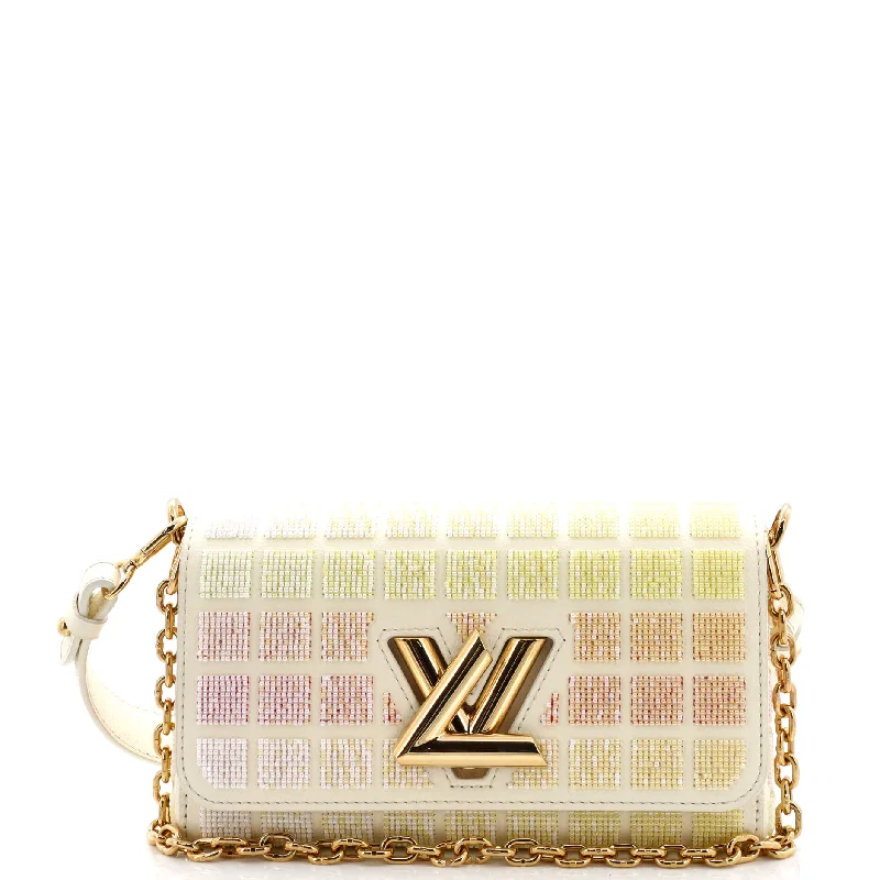 Metallic Shoulder Bag in Gold for Special OccasionsTwist West Handbag Beaded Damier Metallic Shoulder Bag in Gold for Special OccasionsTwist West Handbag Beaded Damier