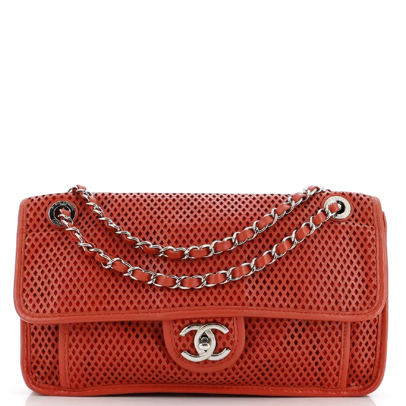 Women's Shoulder Bag with Zippered Pockets in Orange for SafetyUp In The Air Flap Bag Perforated Leather Medium Women's Shoulder Bag with Zippered Pockets in Orange for SafetyUp In The Air Flap Bag Perforated Leather Medium