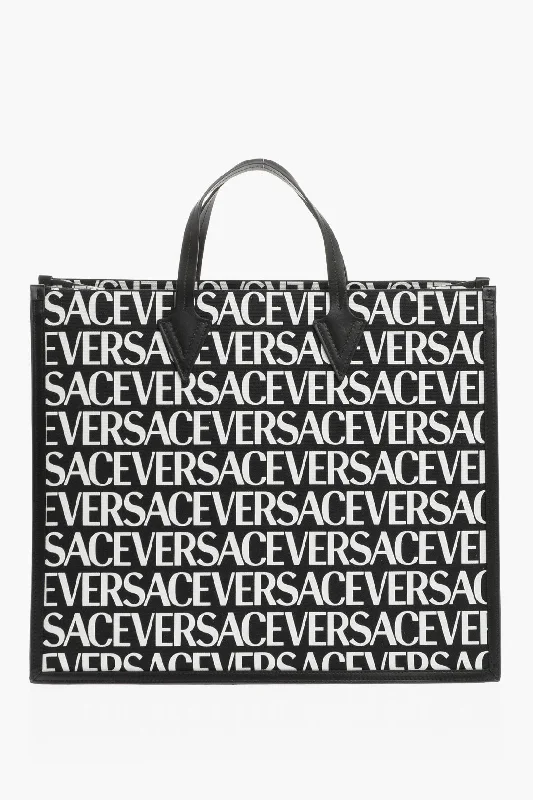 Monogrammed Tote Bag in Brown Leather with Personalized Initials for a Custom and Elegant TouchVersace All-Over Logo Tote Bag With Leather Trims