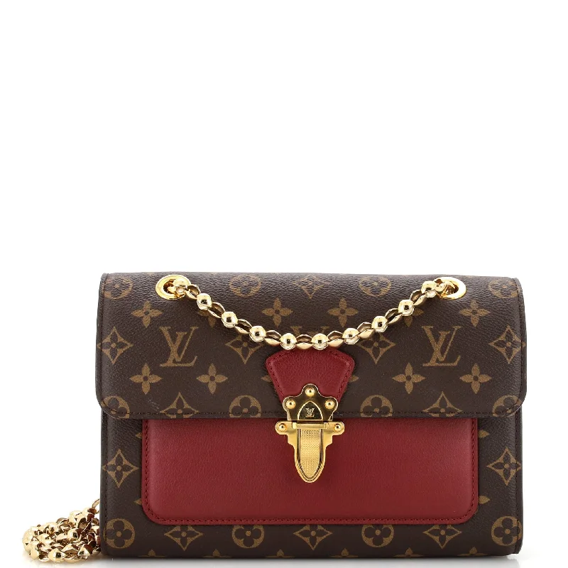 Women's Large Leather Shoulder Bag in Brown with Multiple Compartments for WorkVictoire Handbag Monogram Canvas and Leather Women's Large Leather Shoulder Bag in Brown with Multiple Compartments for WorkVictoire Handbag Monogram Canvas and Leather