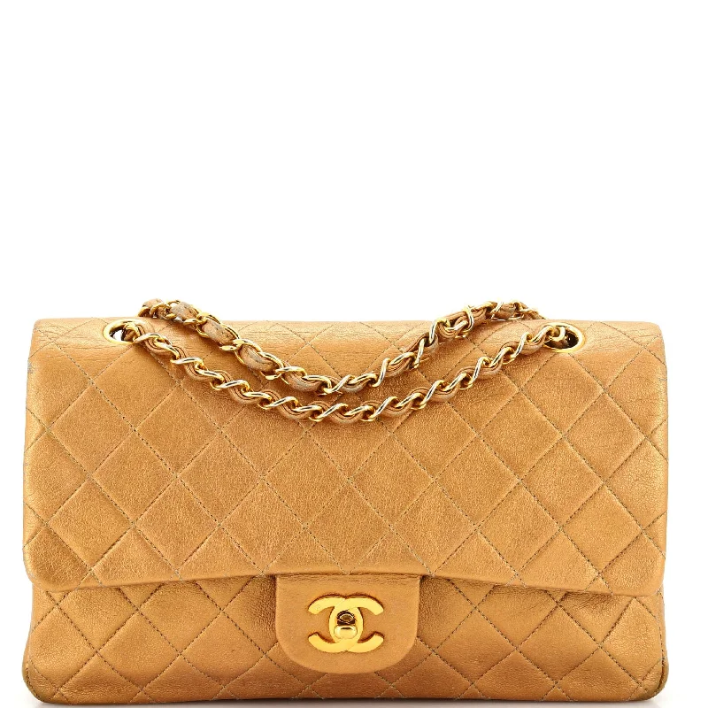Women's Canvas Shoulder Bag in Navy with Striped Pattern for Beach TripsVintage Classic Double Flap Bag Quilted Caviar Small