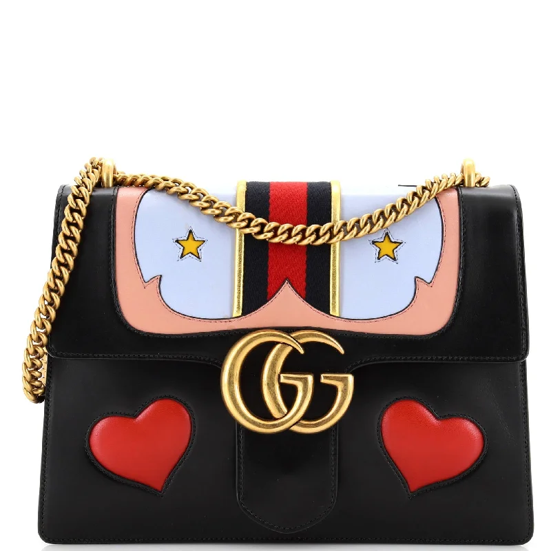 Metallic Shoulder Bag in Gold for Special OccasionsWeb Heart GG Marmont Chain Shoulder Bag Leather Medium