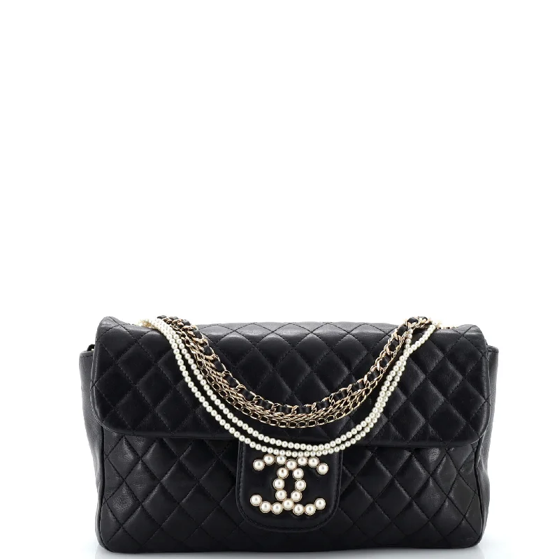 Women's Shoulder Bag with Floral Embroidery in Purple for Spring WalksWestminster Pearl Chain Flap Bag Quilted Lambskin Medium Women's Shoulder Bag with Floral Embroidery in Purple for Spring WalksWestminster Pearl Chain Flap Bag Quilted Lambskin Medium