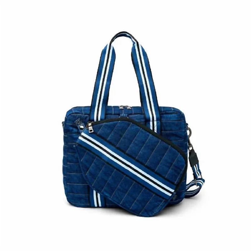 Patchwork Tote Bag in Denim with Vintage - Inspired Designs for a Retro AppealWomen's Denim Sporty Spice Pickleball Tote Bag In Blue Patchwork Tote Bag in Denim with Vintage - Inspired Designs for a Retro AppealWomen's Denim Sporty Spice Pickleball Tote Bag In Blue