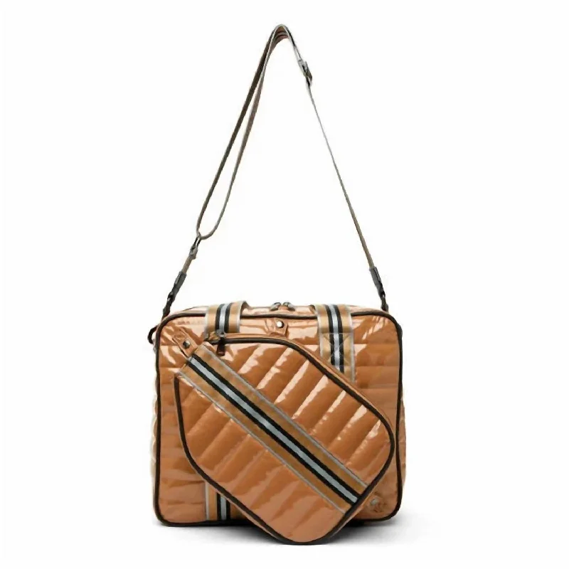 Metallic Tote Bag in Rose Gold with Chain Handles for a Glamorous Night OutWomen's Sporty Spice Pickle Ball Bag In Dark Nude Metallic Tote Bag in Rose Gold with Chain Handles for a Glamorous Night OutWomen's Sporty Spice Pickle Ball Bag In Dark Nude