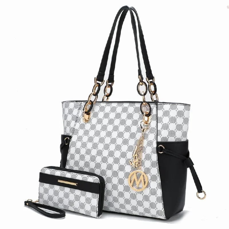 Large Capacity Genuine Leather Women's Tote Bag in Black for Work and CommutingXenia Circular Print Tote Bag with Wallet - 2 pieces Large Capacity Genuine Leather Women's Tote Bag in Black for Work and CommutingXenia Circular Print Tote Bag with Wallet - 2 pieces
