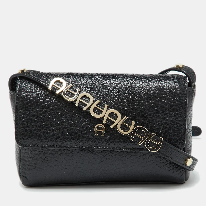 Geometric - Printed PVC Crossbody Bag in Multicolor for Trendy Street StyleAigner Black Leather Flap Crossbody Bag
