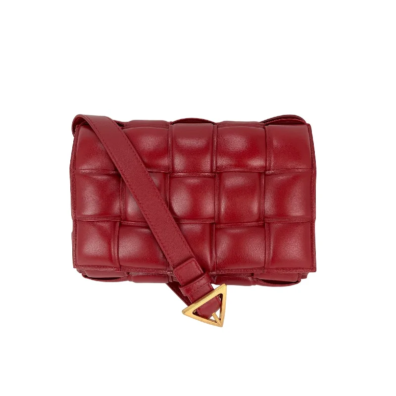 Women's Small Leather Crossbody Bag in Black with Gold Hardware for Evening PartiesBottega Veneta Red Nappa Maxi Intreccio Padded Cassette Crossbody Bag Women's Small Leather Crossbody Bag in Black with Gold Hardware for Evening PartiesBottega Veneta Red Nappa Maxi Intreccio Padded Cassette Crossbody Bag