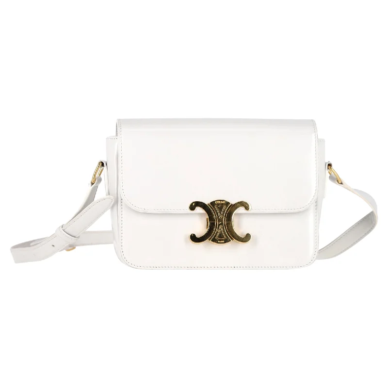 Metallic Crossbody Bag in Silver for New Year's Eve and Special CelebrationsCeline Teen Triomphe Bag in White Calfskin Leather Metallic Crossbody Bag in Silver for New Year's Eve and Special CelebrationsCeline Teen Triomphe Bag in White Calfskin Leather