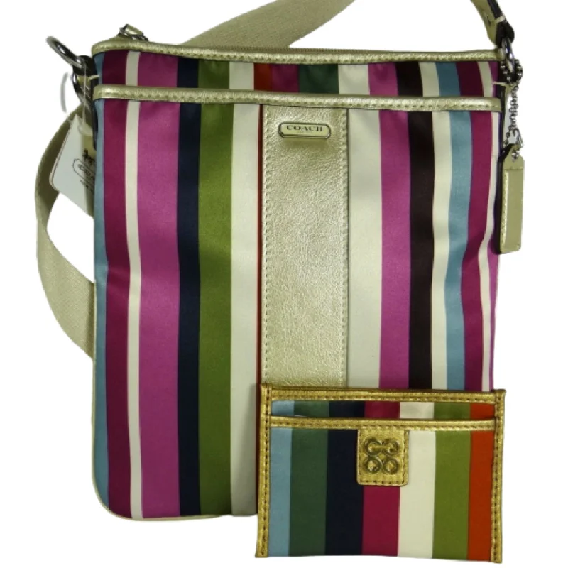 Women's Small Leather Crossbody Bag in Black with Gold Hardware for Evening PartiesCoach Box Legacy Stripe Swing pack and Cit Card Case Women's Small Leather Crossbody Bag in Black with Gold Hardware for Evening PartiesCoach Box Legacy Stripe Swing pack and Cit Card Case