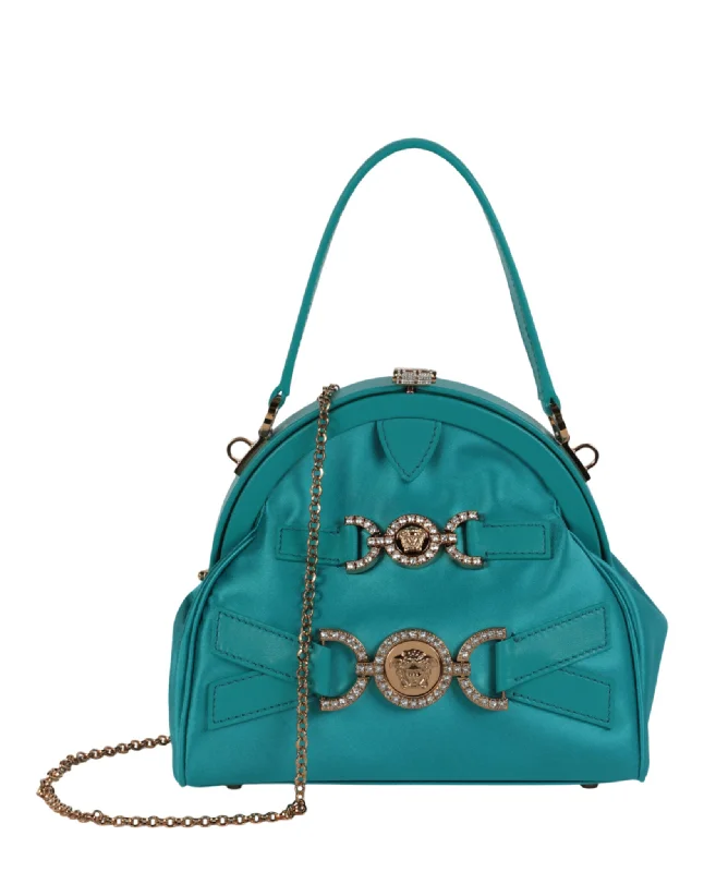 Straw Crossbody Bag in Natural Color for Beach Vacations and Summer DaysCrystal Medusa '95 Satin Handbag Straw Crossbody Bag in Natural Color for Beach Vacations and Summer DaysCrystal Medusa '95 Satin Handbag